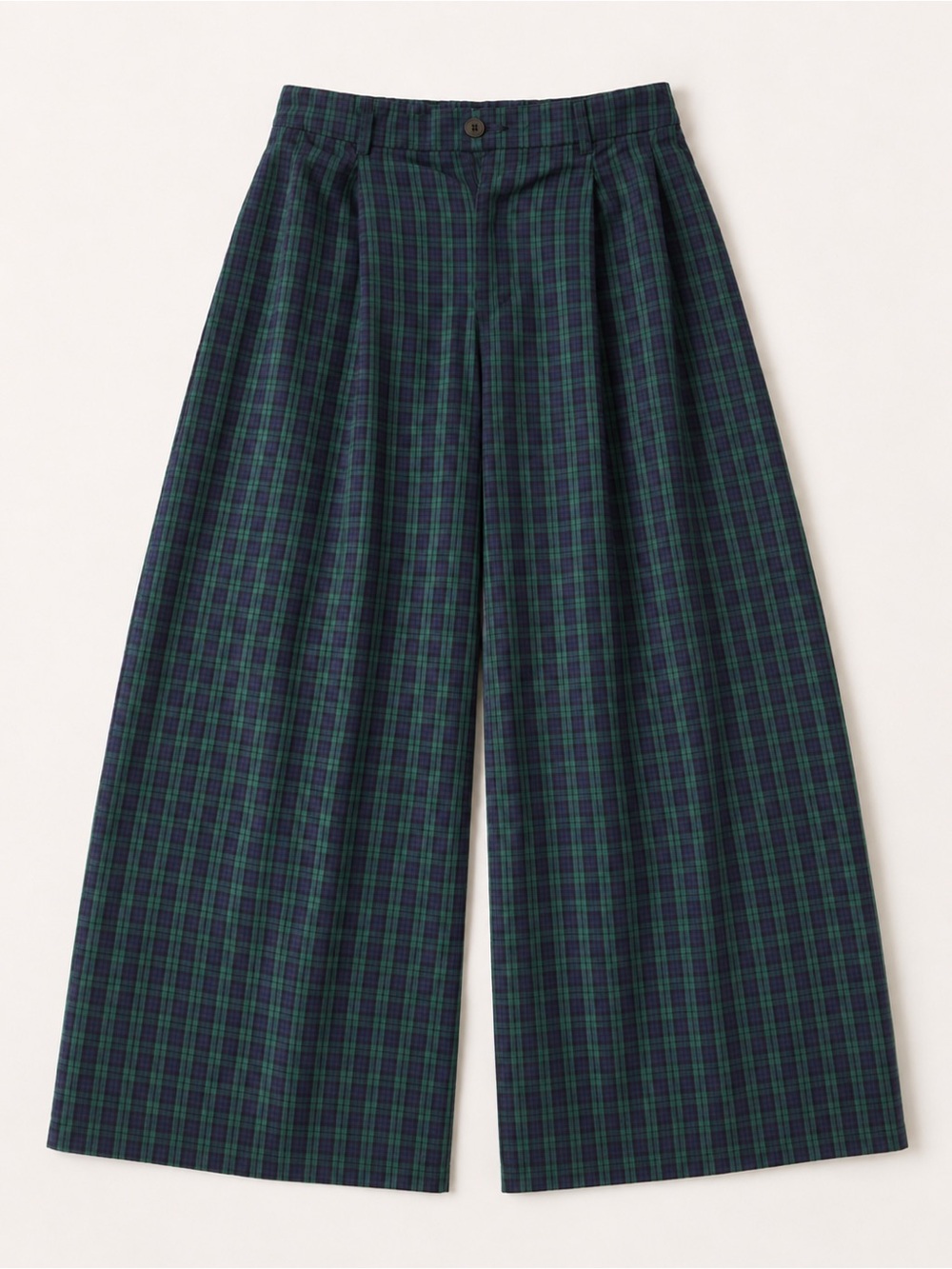 SHEIN Navy & Green Plaid Wide-Leg Trousers